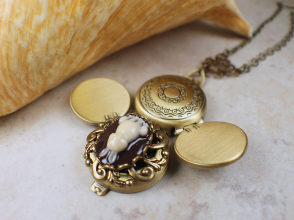 Rabbit Cameo Photo Locket Bronze