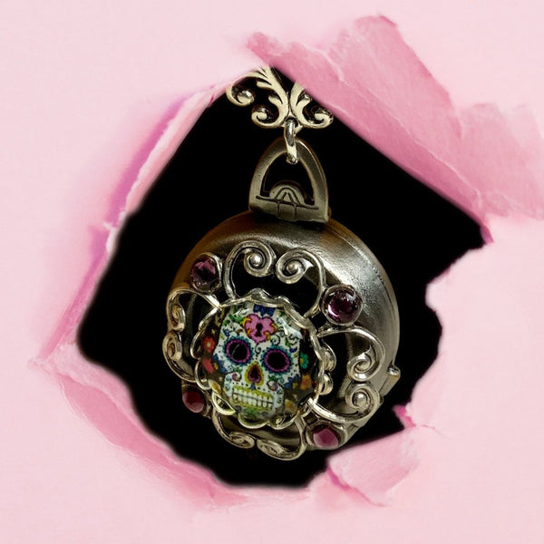 Skull Cameo four Photo Photo Locket Silver