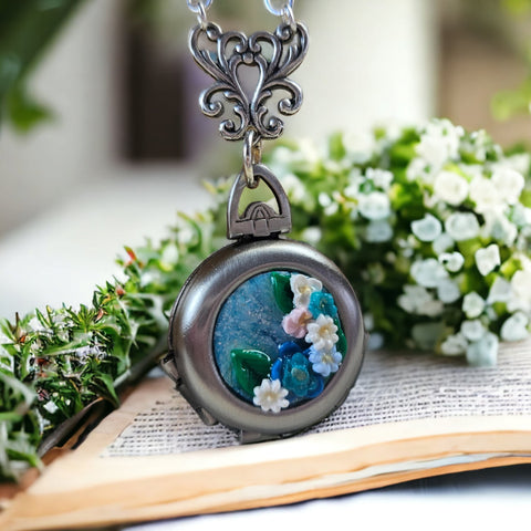 Four Photo Locket with clay flowers