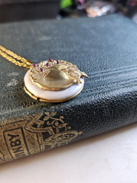 Photo Locket: Dove  Cream Enamel, Pink Crystals