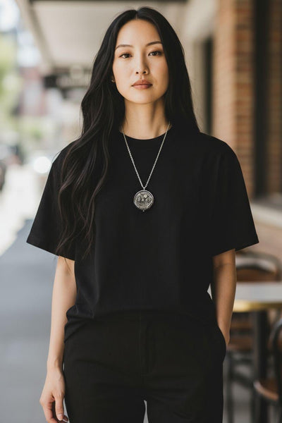 Forest Moon Music Box Locket Necklace: Silver Tone Pendant