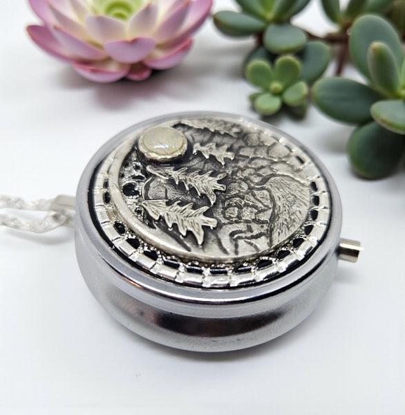 Forest Moon Music Box Locket Necklace: Silver Tone Pendant