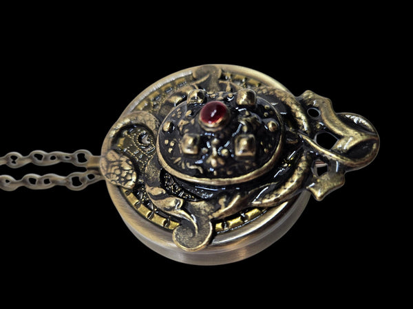 Pirate Theme Music Box Locket Necklace, Treasure Chest and Snake Musical Locket: