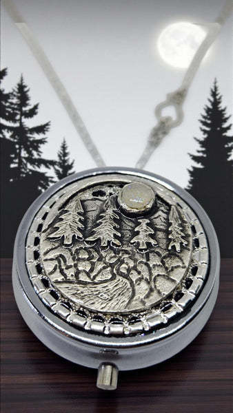 Forest Moon Music Box Locket Necklace: Silver Tone Pendant