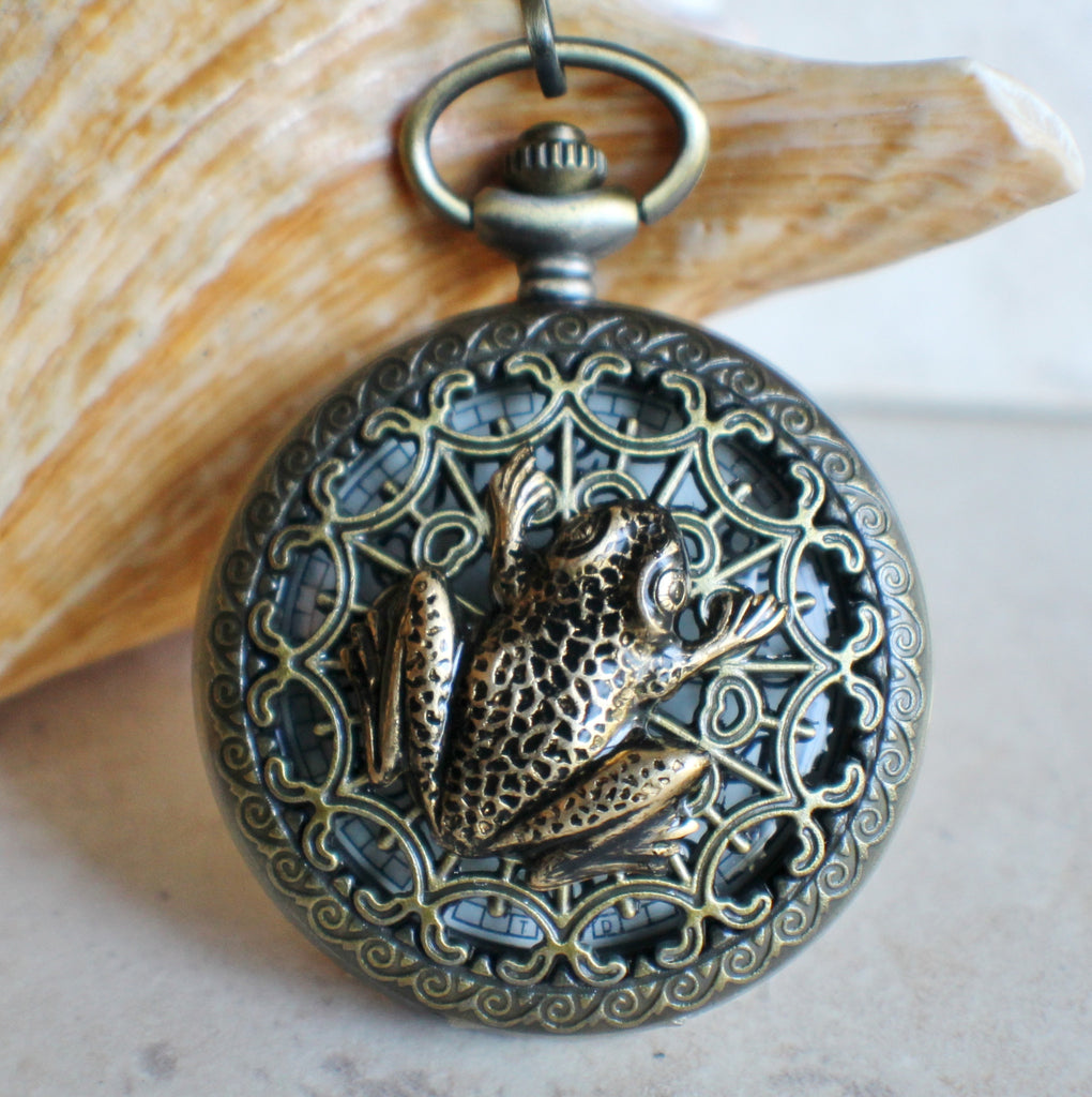 Frog pocket watch men's pocket watch, front case is mounted with bronze frog - Char's Favorite Things - 1