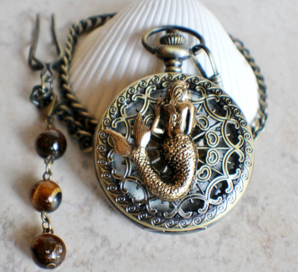 Mermaid pocket watch, men's mechanical pocket watch with mermaid mounted on front cover. - Char's Favorite Things - 3
