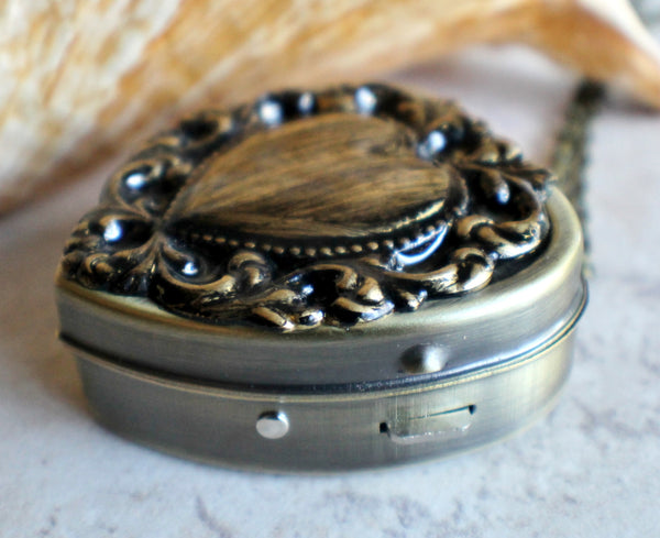Lacey edge music box locket in bronze tone. - Char's Favorite Things - 2