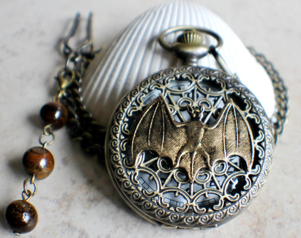 Bat battery operated pocket watch in bronze. - Char's Favorite Things - 3