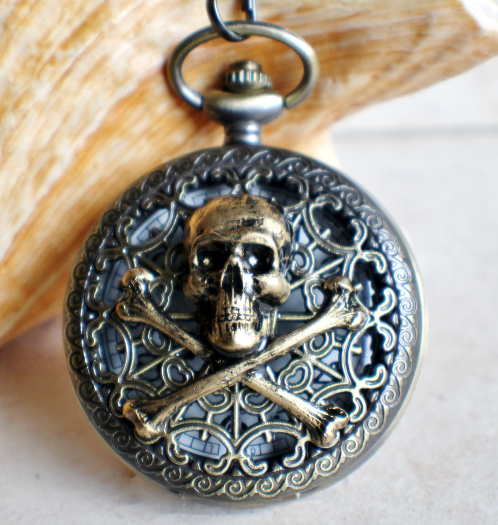 Skull and Crossbones Mechanical Pocket Watch with Black Dial - Char's Favorite Things - 1