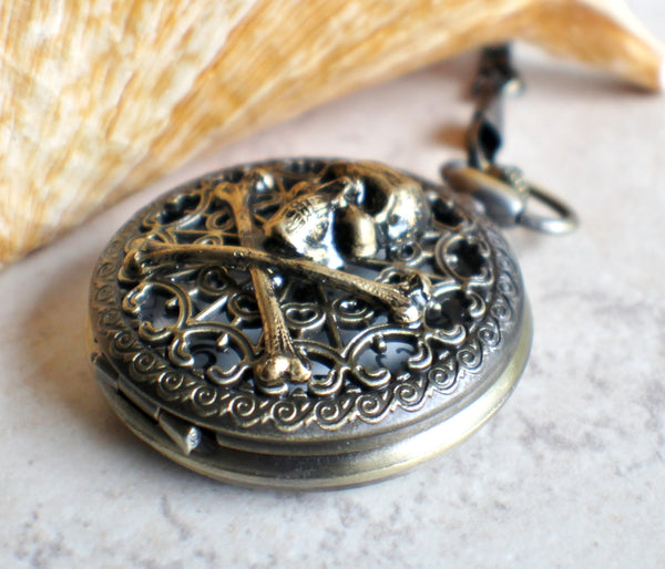 Skull and Crossbones Mechanical Pocket Watch with Black Dial - Char's Favorite Things - 2