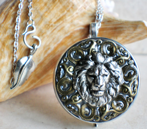 Music Box Locket with Lion Head in Silvertone - Char's Favorite Things - 1