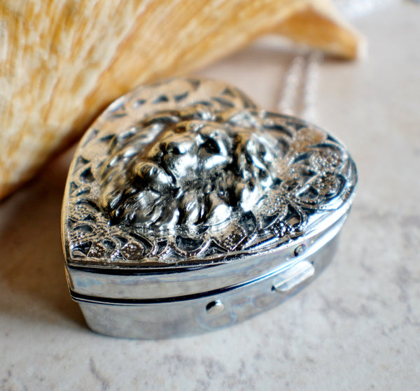 Silver Heart shaped lion music box locket. - Char's Favorite Things - 2