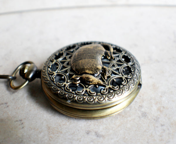 Armadillo pocket watch, mens pocket watch with armadillo mounted on front case - Char's Favorite Things - 3
