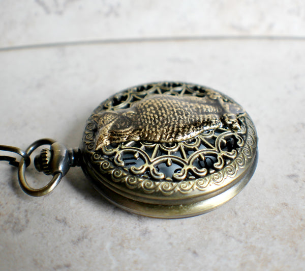 Owl pocket watch, mens pocket watch with owl mounted on front case - Char's Favorite Things - 3