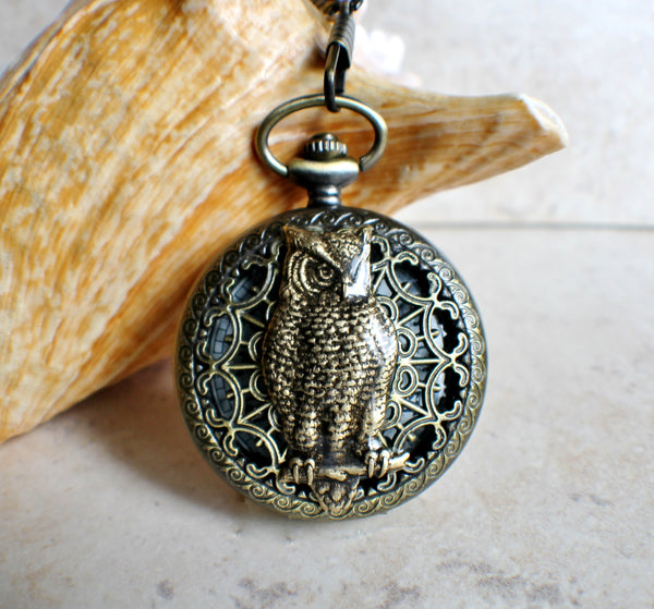 Owl pocket watch, mens pocket watch with owl mounted on front case - Char's Favorite Things - 1