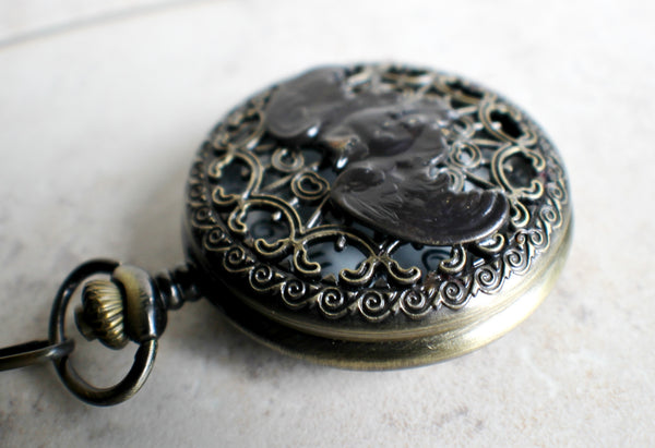 Owl pocket watch, mens pocket watch with flying owl mounted on front case - Char's Favorite Things - 3