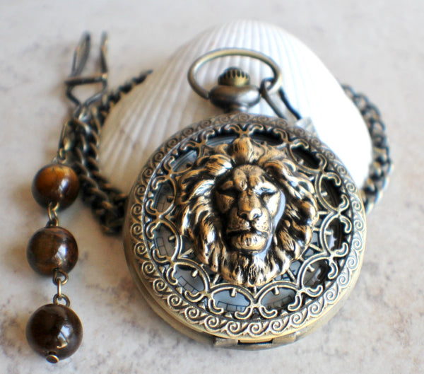 Lion Battery Operated Pocket Watch in Bronze - Char's Favorite Things - 2