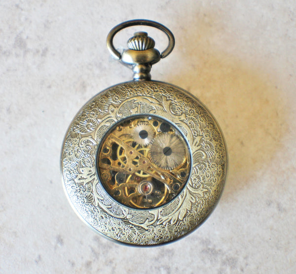 Mermaid pocket watch, men's mechanical pocket watch with mermaid mounted on front cover. - Char's Favorite Things - 5