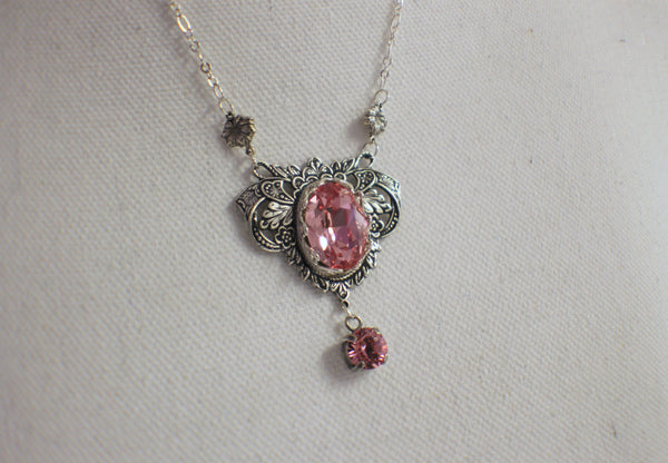 Rose Swarovski Crystal and Filigree Necklace