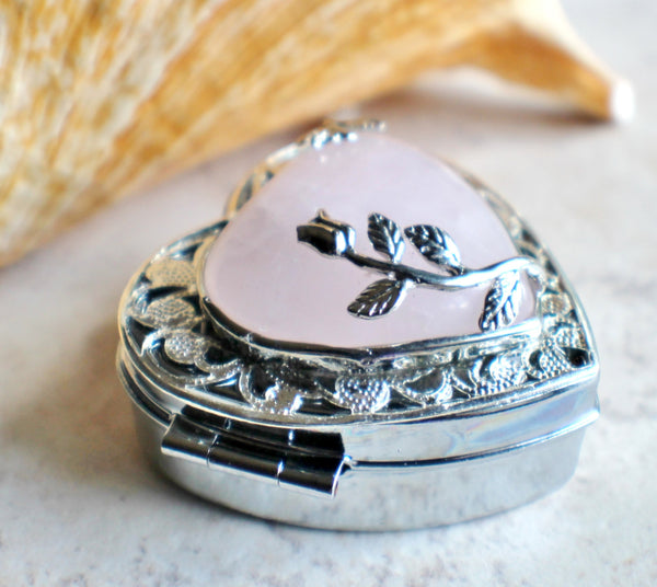 Music box locket in silver tone with rose quartz crystal heart. - Char's Favorite Things - 2