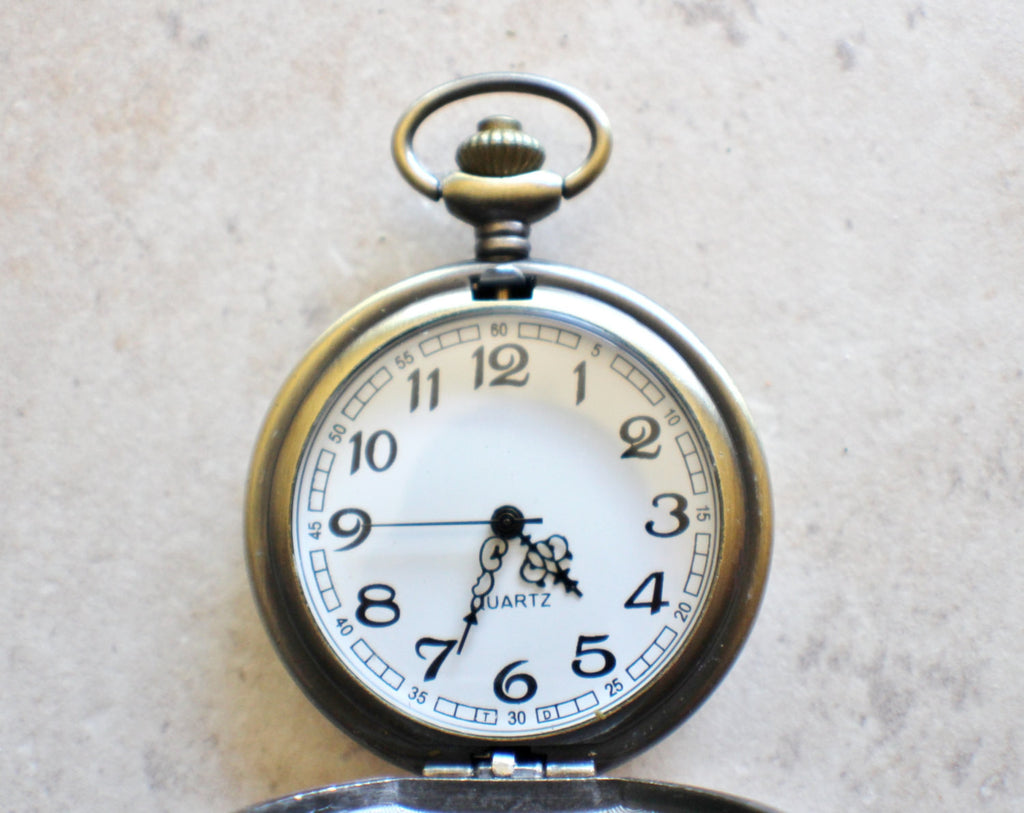 Horse pocket watch, mens pocket watch with horse head mounted on