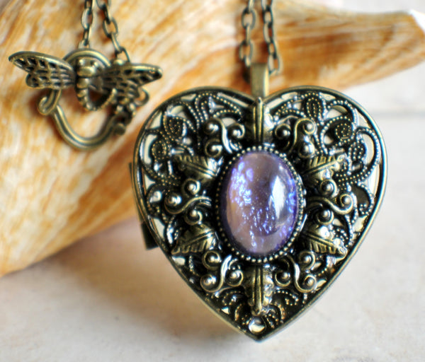 Blue dragons breath music box locket, heart shaped locket. - Char's Favorite Things - 1