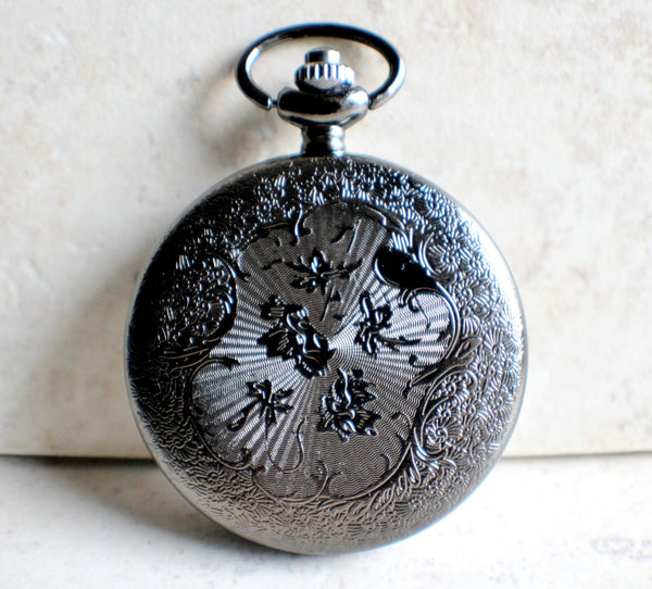 Silver dragon pocket watch, men's black pocket watch with silver dragon. - Char's Favorite Things - 5
