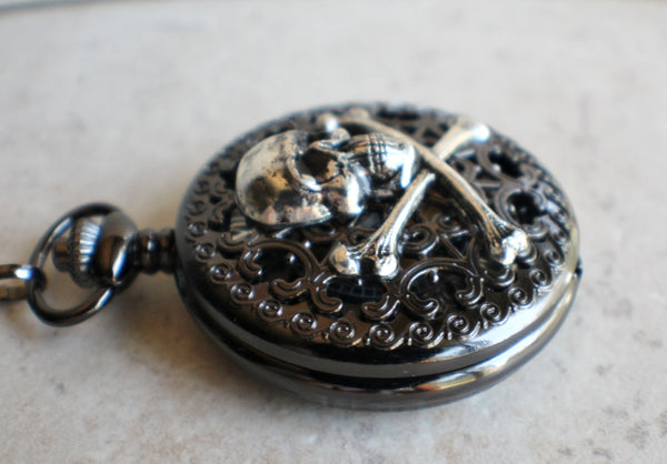 Black Skull and Crossbones Mechanical Pocket Watch - Char's Favorite Things - 3