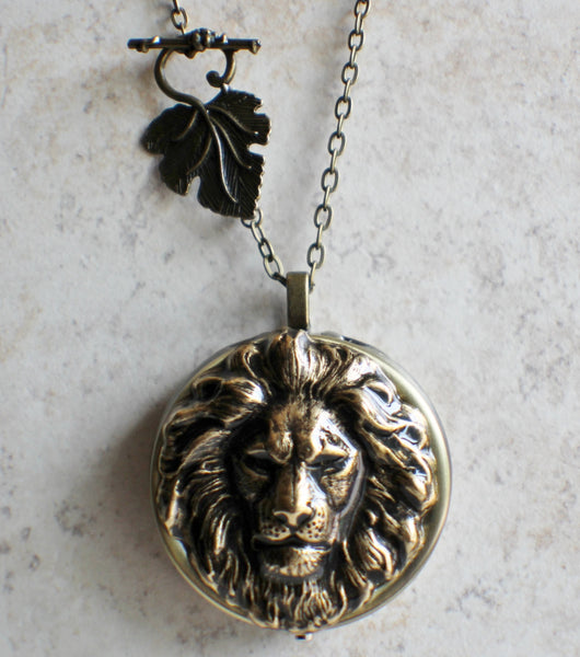 Lion music box locket,  round locket with music box inside, in bronze with lion. - Char's Favorite Things - 4