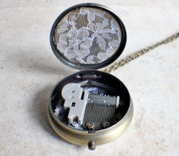 Lion music box locket,  round locket with music box inside, in bronze with lion. - Char's Favorite Things - 5