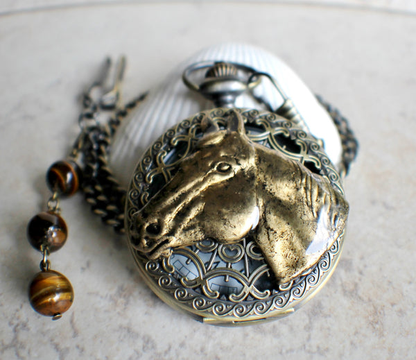 Horse pocket watch, mens pocket watch with horse head mounted on front case.