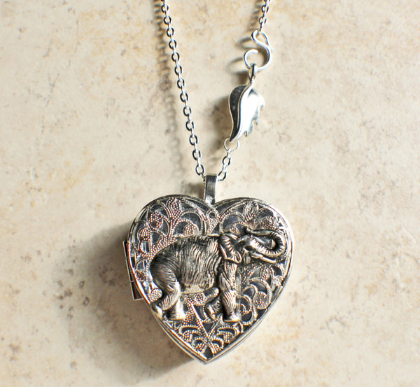 Elephant music box locket heart shaped