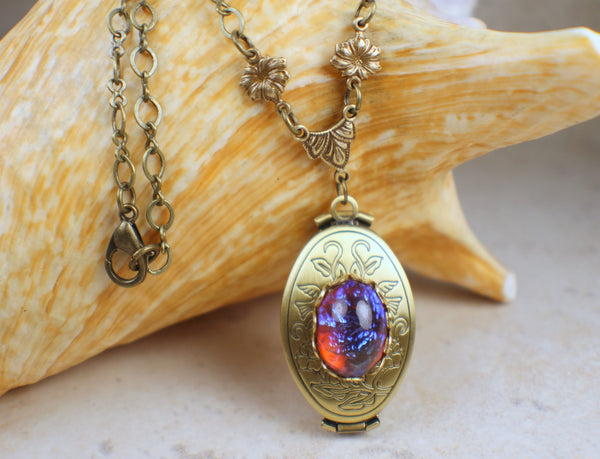 Dragons Breath Fire Opal Bronze Photo Locket