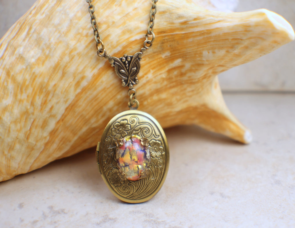 Red and Gold Harlequin Photo Locket