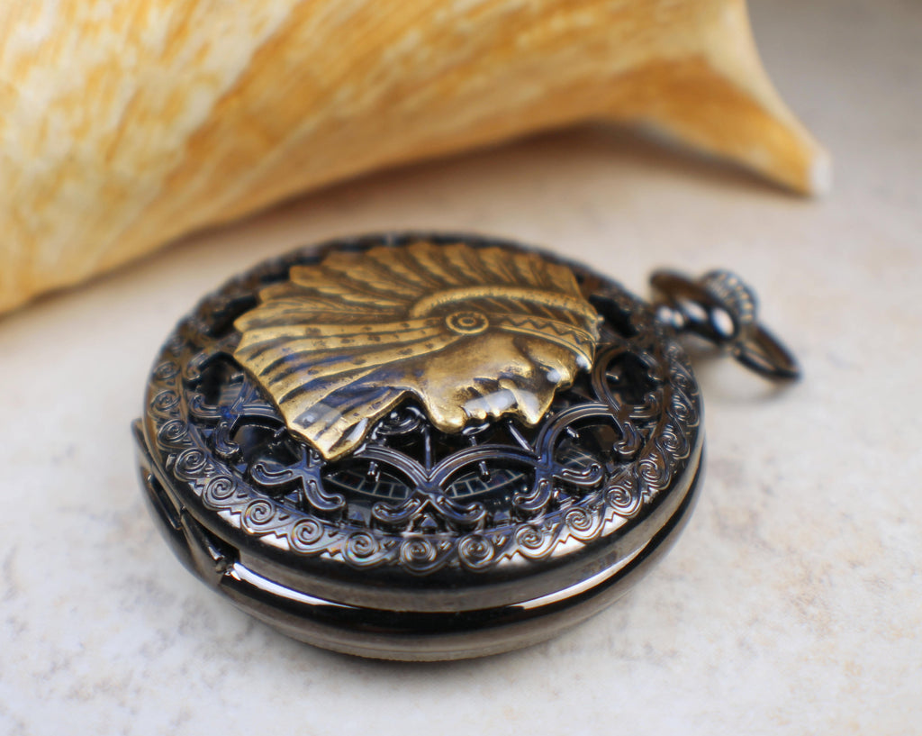 Indian Chief Black Pocket Watch – Char's Favorite Things