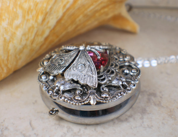 Pink Crystal Butterfly Music Box Locket