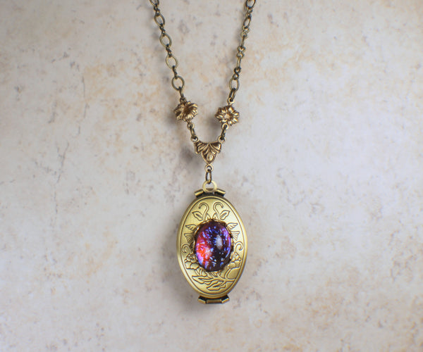 Dragons Breath Fire Opal Bronze Photo Locket