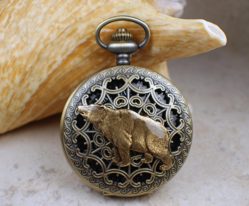 Bear Pocket Watch In Bronze
