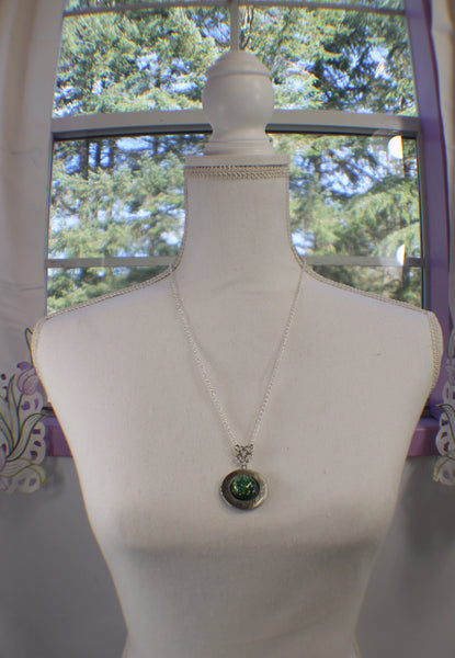 Emerald Green Glass Opal Photo Locket