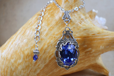 Swarovski Crystal Blue and Filigree Necklace