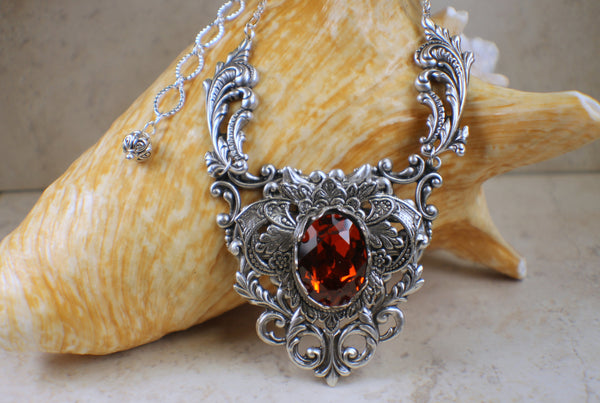 Red Swarovski Crystal and Filigree Necklace