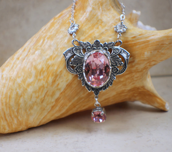 Rose Swarovski Crystal and Filigree Necklace