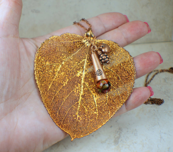 Real Copper Aspen Leaf Pendant