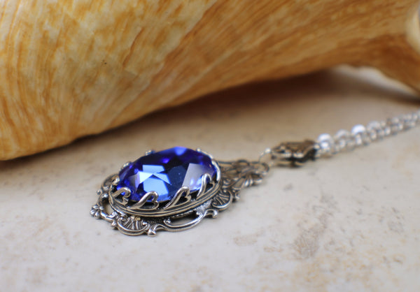 Swarovski Crystal Blue and Filigree Necklace