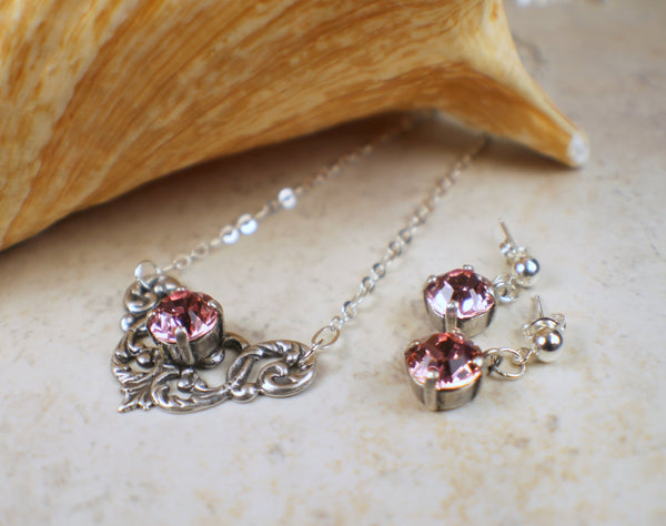 Rose Swarovski Crystal Jewelry Set