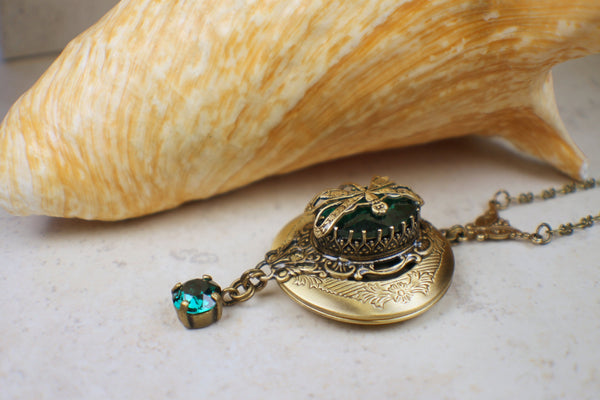 Emerald Swarovski Crystal Photo Locket with Dragonfly