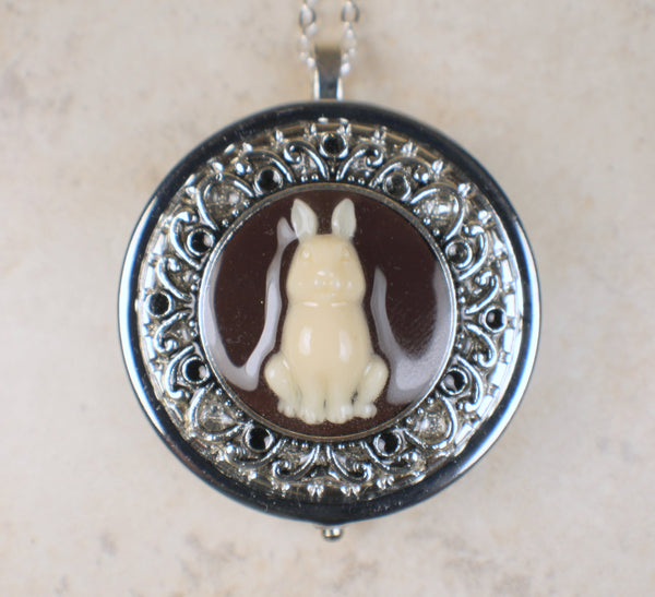 Rabbit Cameo Music Box Locket Silver