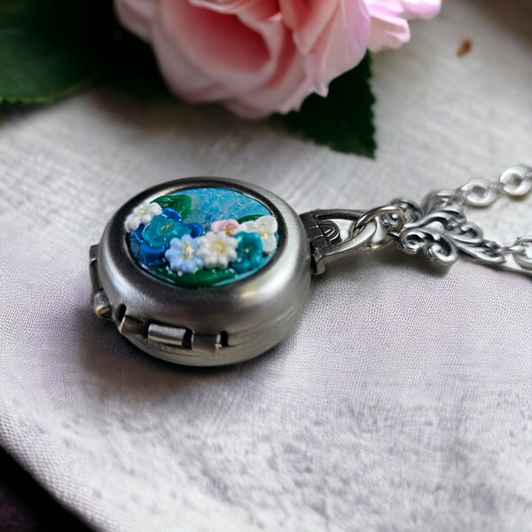 Four Photo Locket with clay flowers