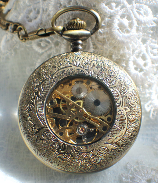 Bronze dragon pocket watch, men's mechanical  pocket watch with dragon watch fob. - Char's Favorite Things - 5