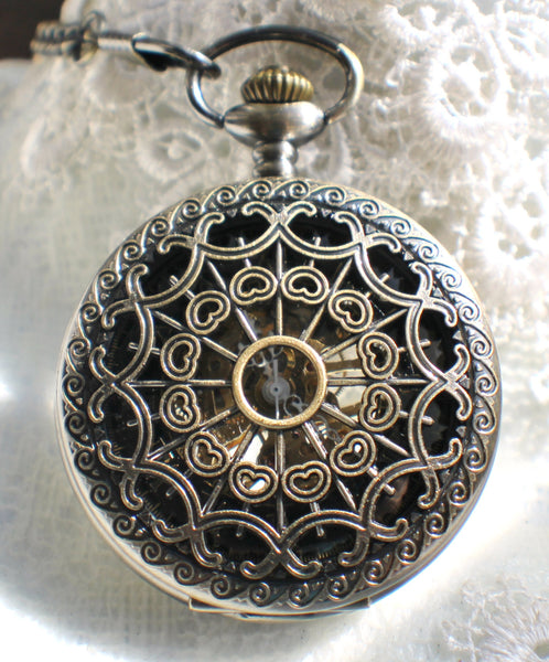 Bronze dragon pocket watch, men's mechanical  pocket watch with dragon watch fob. - Char's Favorite Things - 3